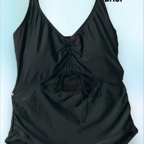 DACI Black One Piece Padded Bra Cutout High Waist Bathing Suit Swim Suit SZ18 W - Picture 2 of 7